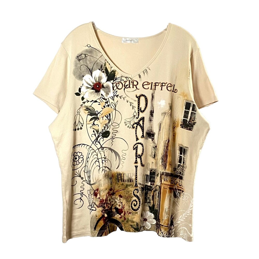 Dressbarn Tour Eiffel Paris Graphic Embellished T Shirt Size 2X Multicolor Read